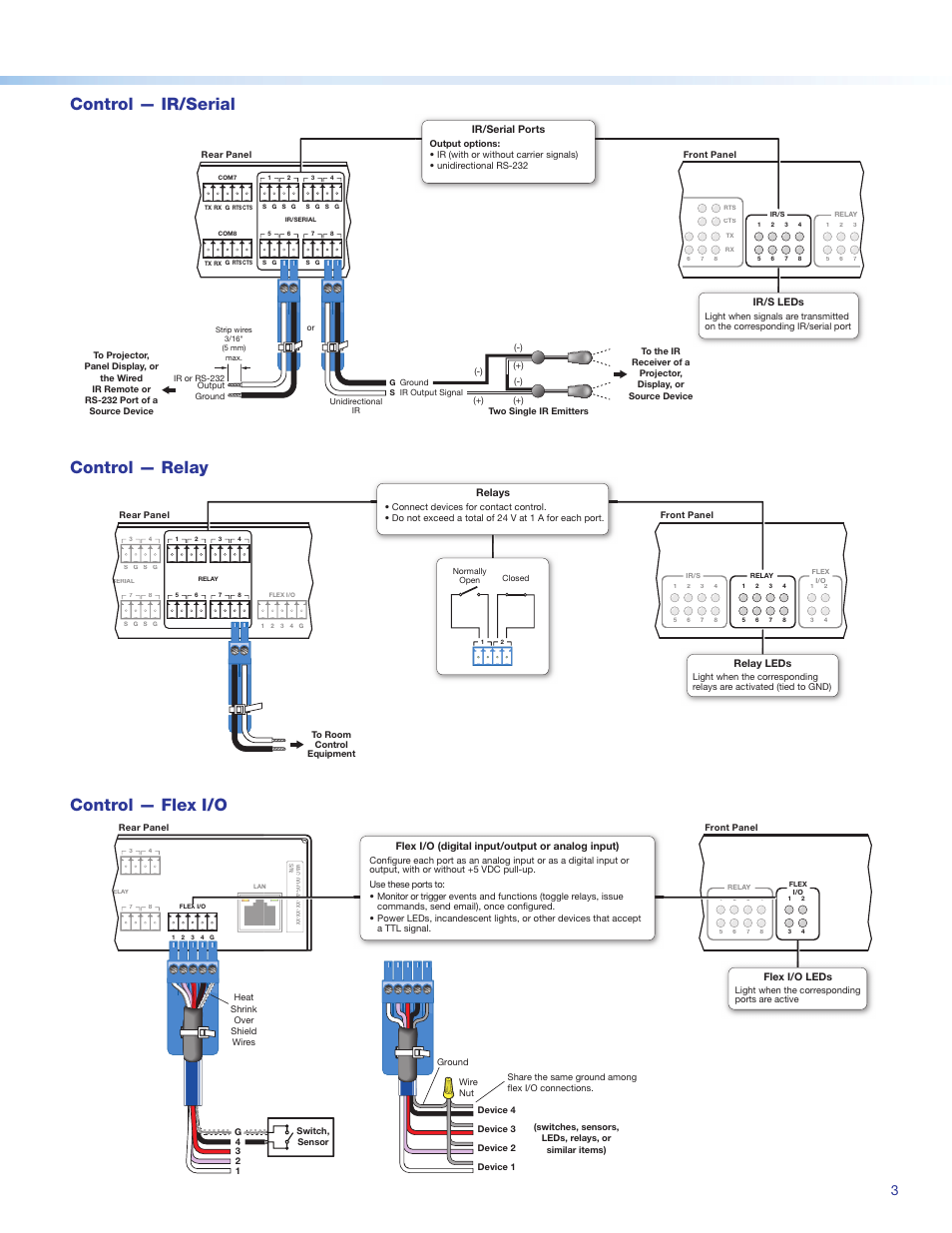 Control — ir/serial, Control — relay, Control — flex i/o | Extron Electronics IPCP 505 Setup Guide User Manual | Page 3 / 6