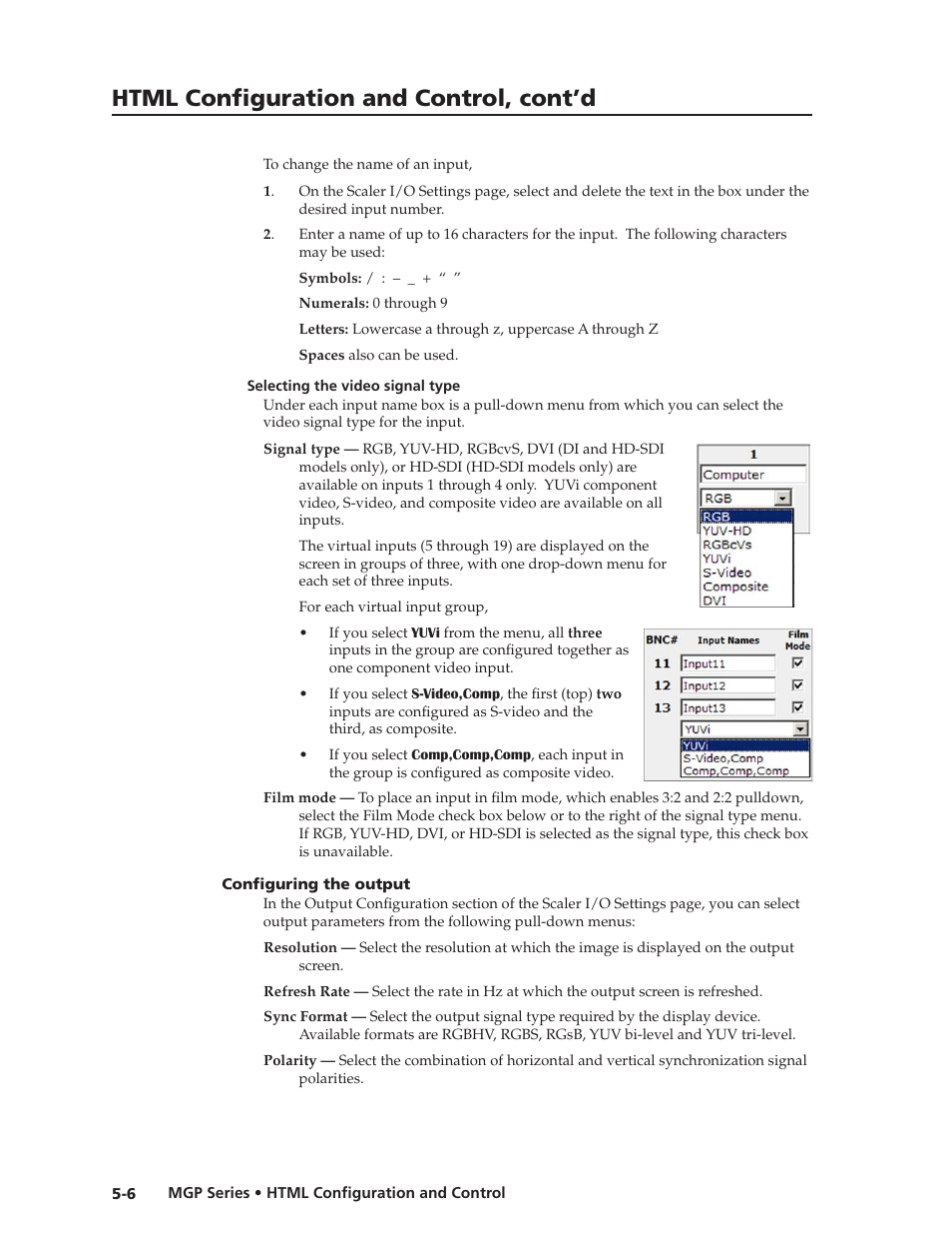 Selecting the video signal type, Configuring the output, Selecting the video signal type -6 | Configuring the output -6, Preliminar y, Html configuration and control, cont’d | Extron Electronics MGP 462xi Series User Manual | Page 102 / 146