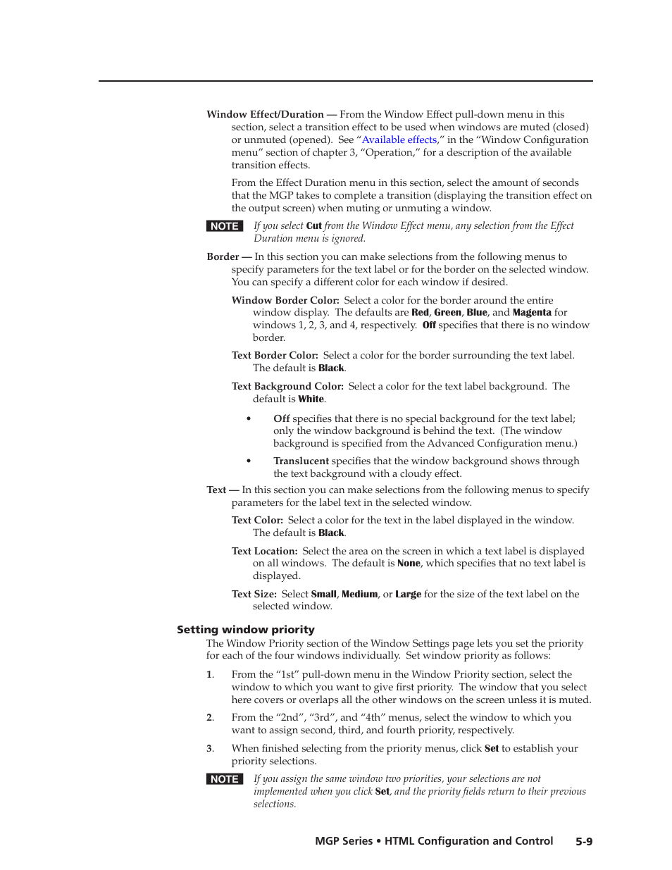 Setting window priority, Setting window priority -9, Preliminar y | Extron Electronics MGP 462xi Series User Manual | Page 105 / 146