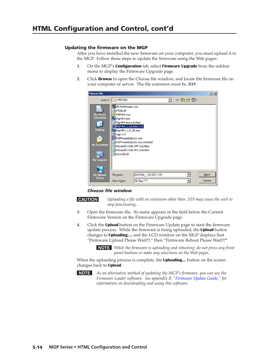 Updating the firmware on the mgp, Updating the firmware on the mgp -14, Preliminar y | Html configuration and control, cont’d | Extron Electronics MGP 462xi Series User Manual | Page 110 / 146