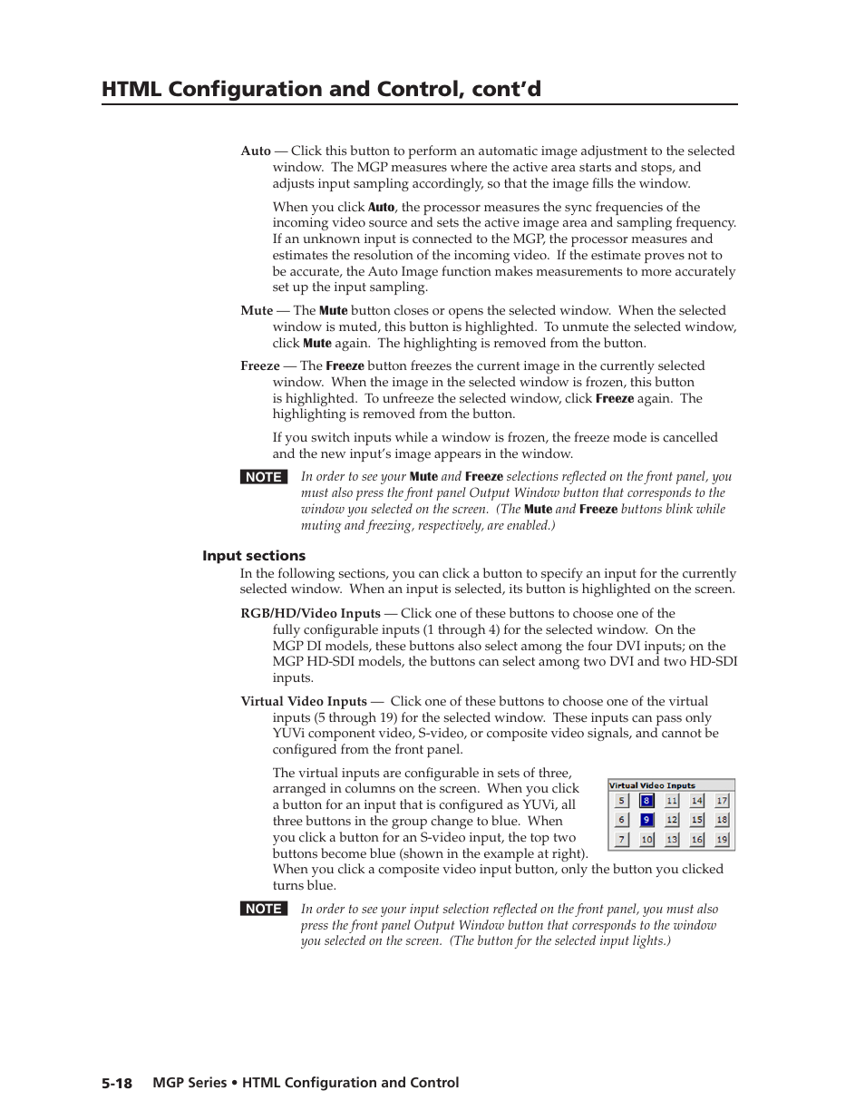 Input sections, Input sections -18, Preliminar y | Html configuration and control, cont’d | Extron Electronics MGP 462xi Series User Manual | Page 114 / 146