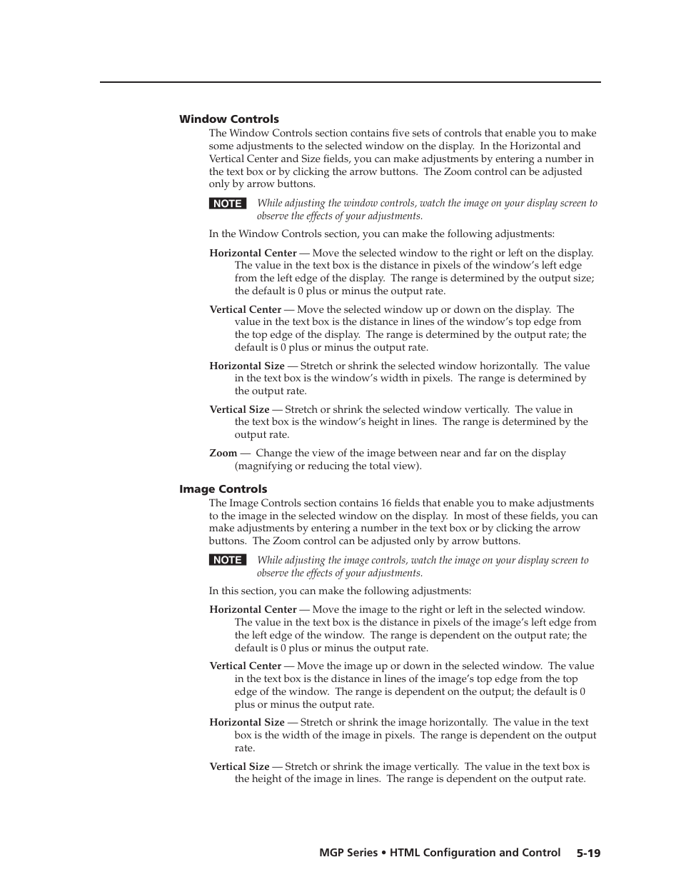 Window controls, Image controls, Window controls -19 image controls -19 | Preliminar y | Extron Electronics MGP 462xi Series User Manual | Page 115 / 146