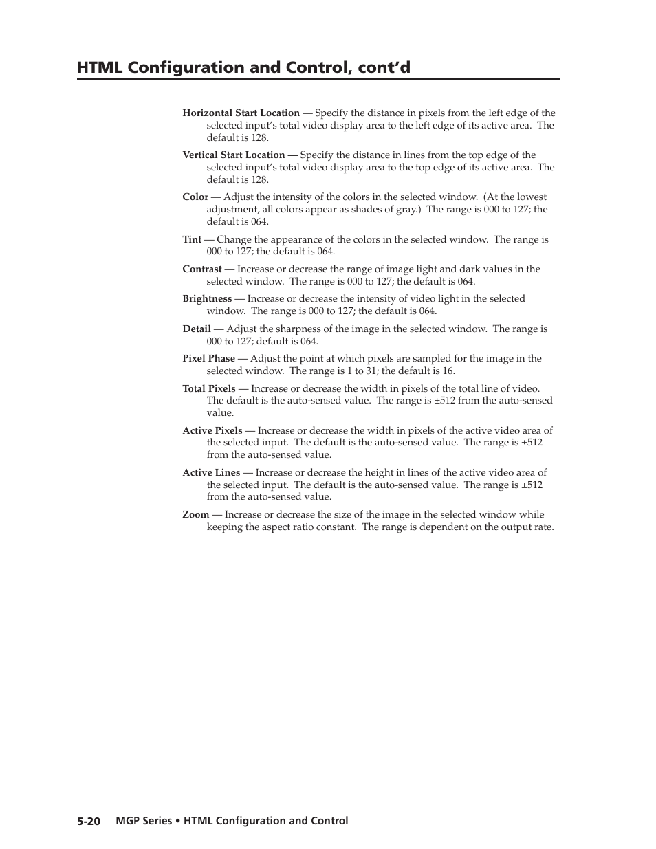 Preliminar y, Html configuration and control, cont’d | Extron Electronics MGP 462xi Series User Manual | Page 116 / 146