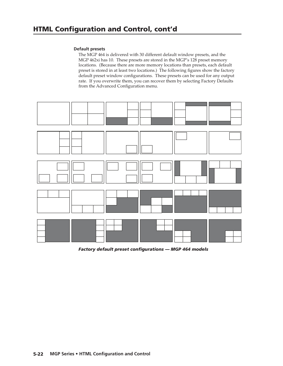 Default presets, Default presets -22, Preliminar y | Html configuration and control, cont’d, Mgp series • html configuration and control 5-22 | Extron Electronics MGP 462xi Series User Manual | Page 118 / 146