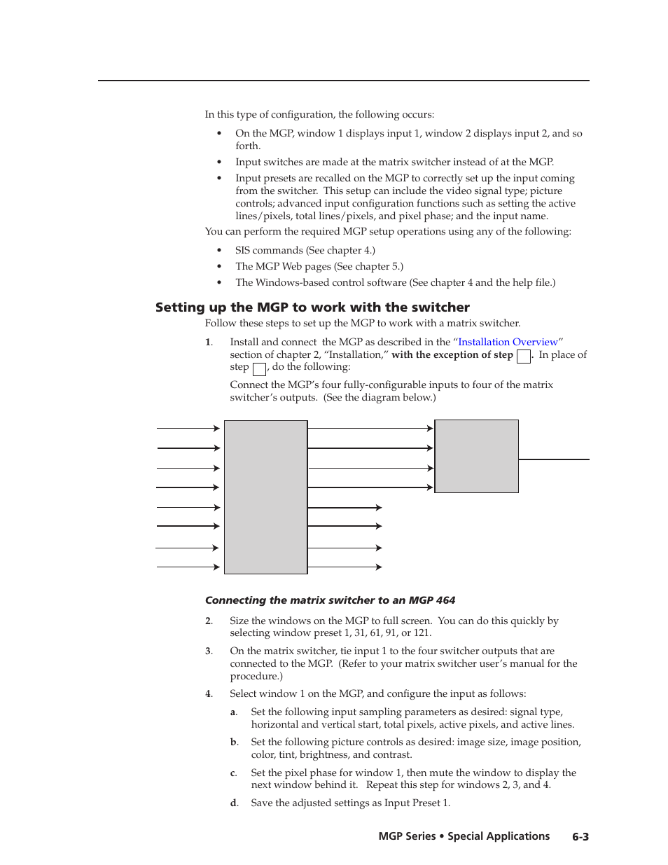 Setting up the mgp to work with the switcher, Setting up the mgp to work with the switcher, Preliminar y | Extron Electronics MGP 462xi Series User Manual | Page 125 / 146