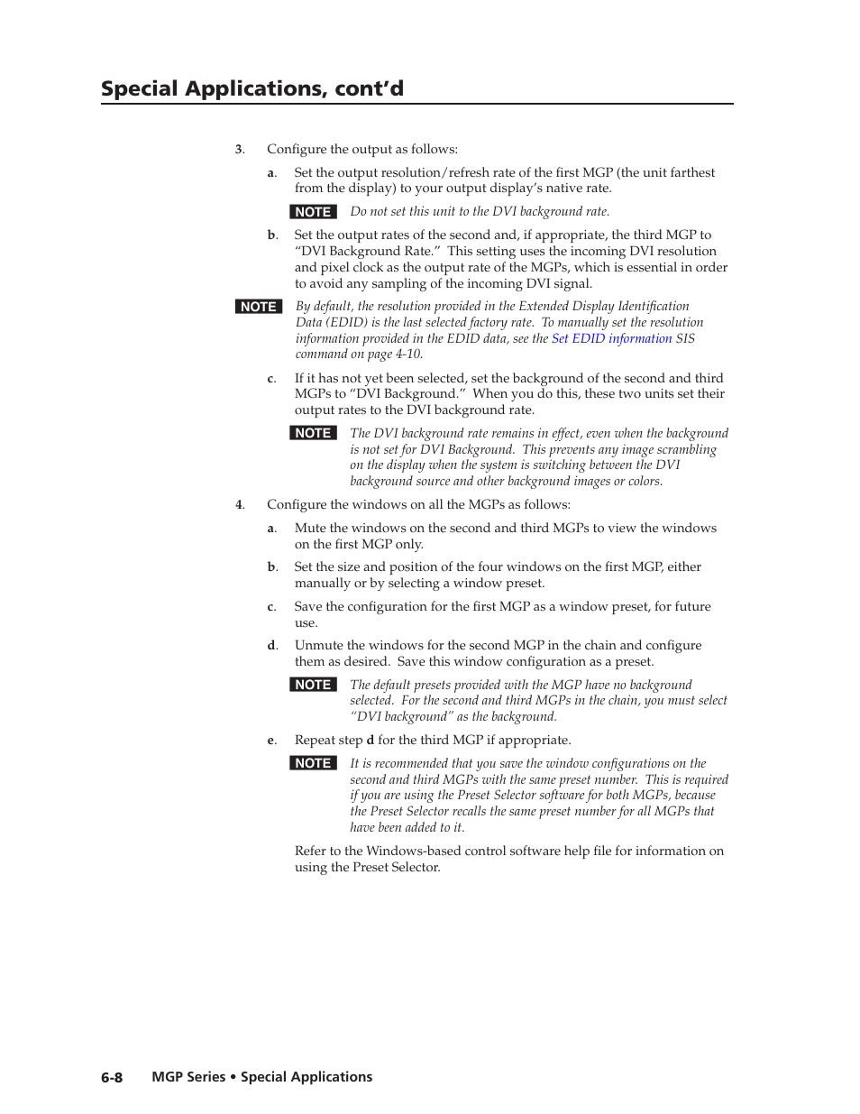 Preliminar y, Special applications, cont’d | Extron Electronics MGP 462xi Series User Manual | Page 130 / 146