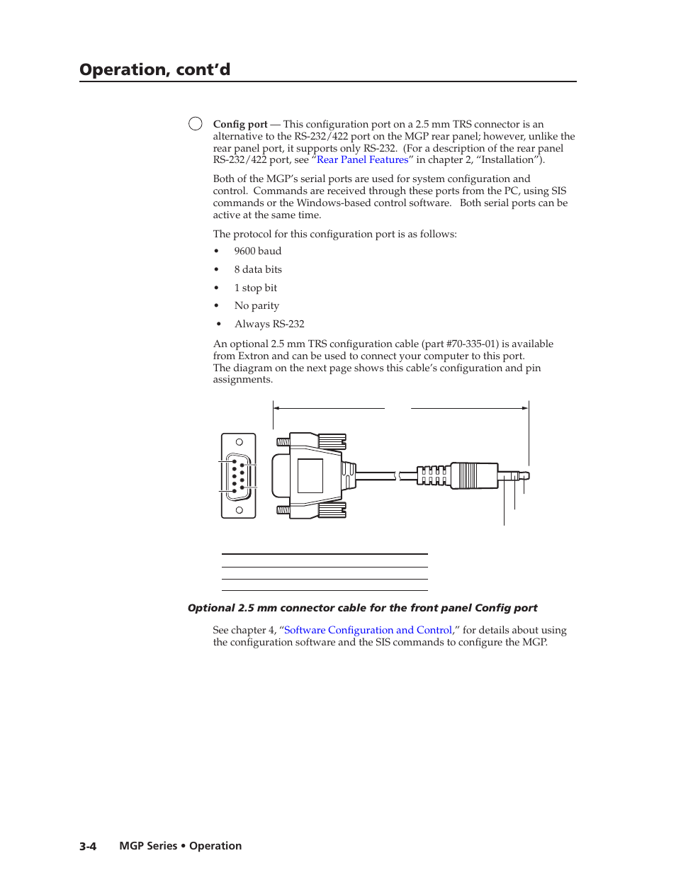 Config port, In chapter 3, “operations, Preliminar y | Operation, cont’d | Extron Electronics MGP 462xi Series User Manual | Page 26 / 146