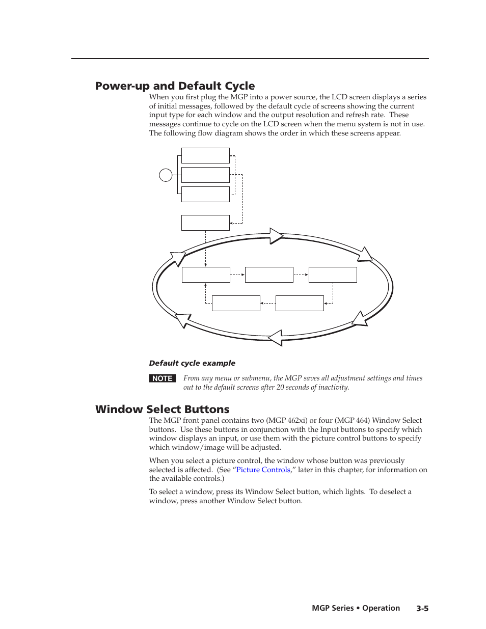Power-up and default cycle, Window select buttons, Preliminar y | Extron Electronics MGP 462xi Series User Manual | Page 27 / 146