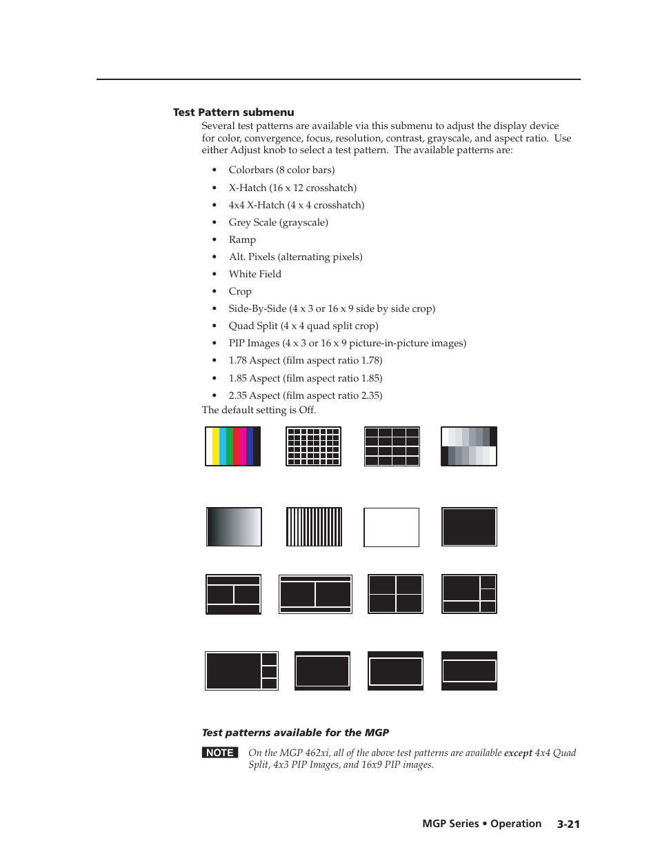 Test pattern submenu, Test pattern submenu -21, Preliminar y | Extron Electronics MGP 462xi Series User Manual | Page 43 / 146