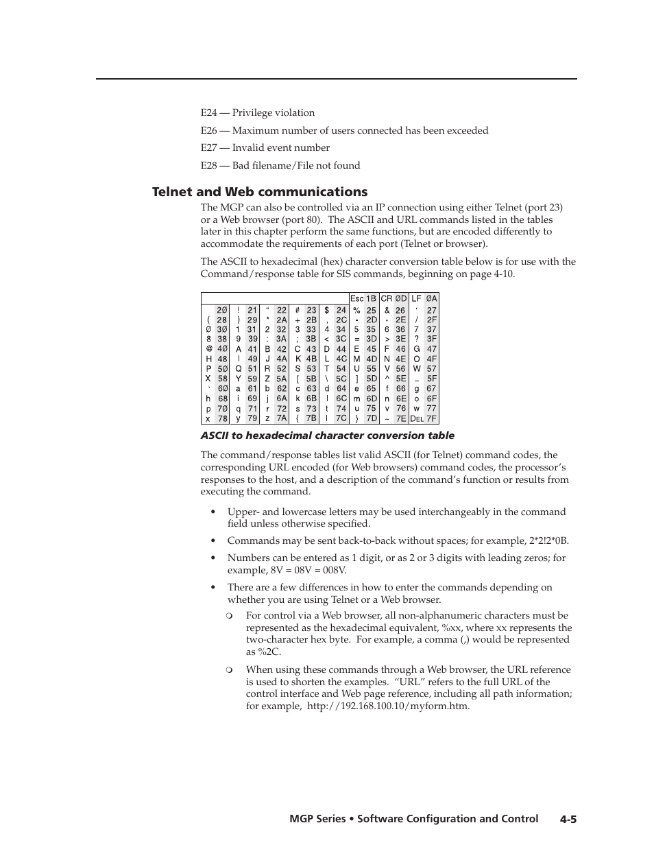 Telnet and web communications, Preliminar y | Extron Electronics MGP 462xi Series User Manual | Page 57 / 146