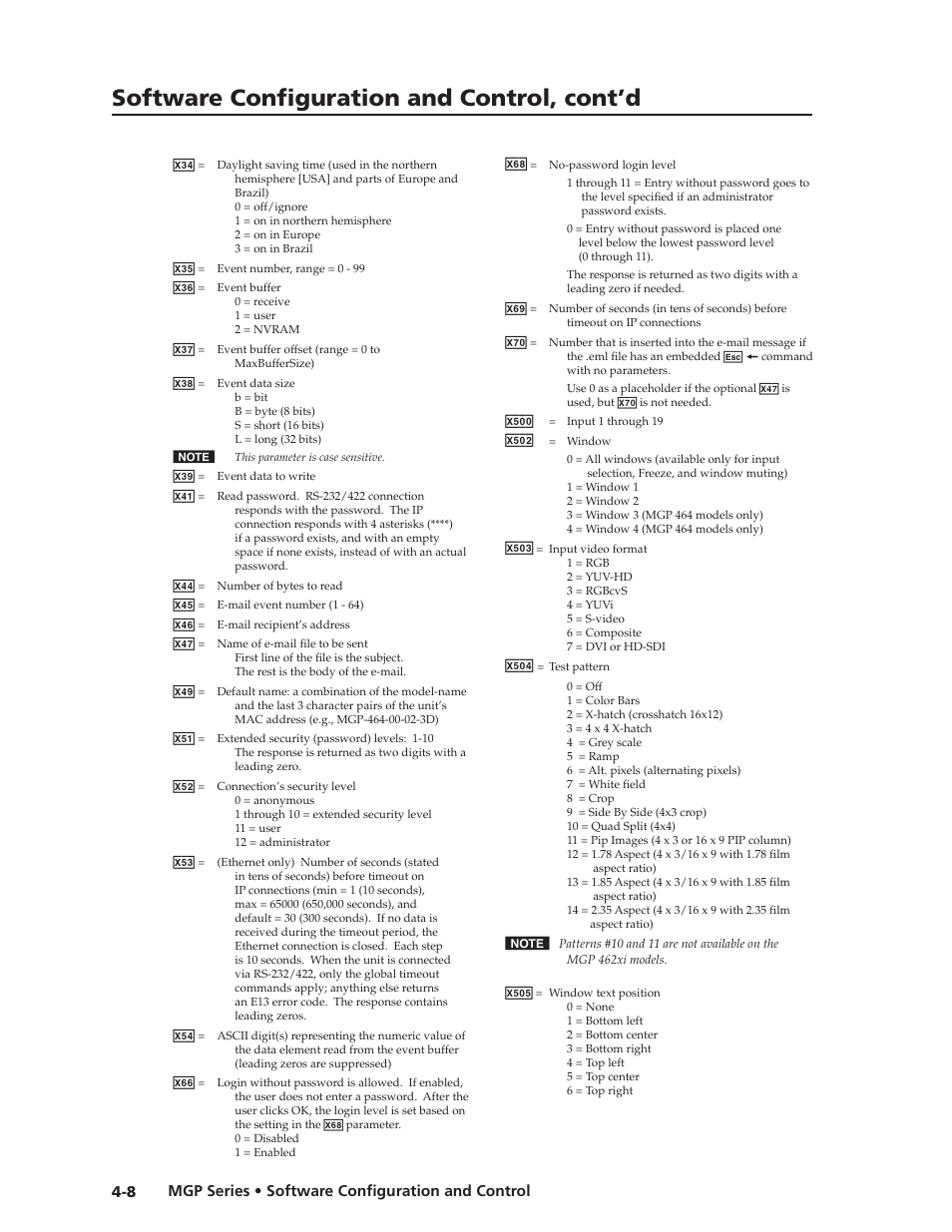 Preliminar y, Software configuration and control, cont’d | Extron Electronics MGP 462xi Series User Manual | Page 60 / 146