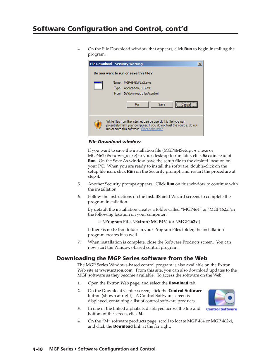 Downloading the mgp series software from the web, Preliminar y, Software configuration and control, cont’d | Extron Electronics MGP 462xi Series User Manual | Page 92 / 146