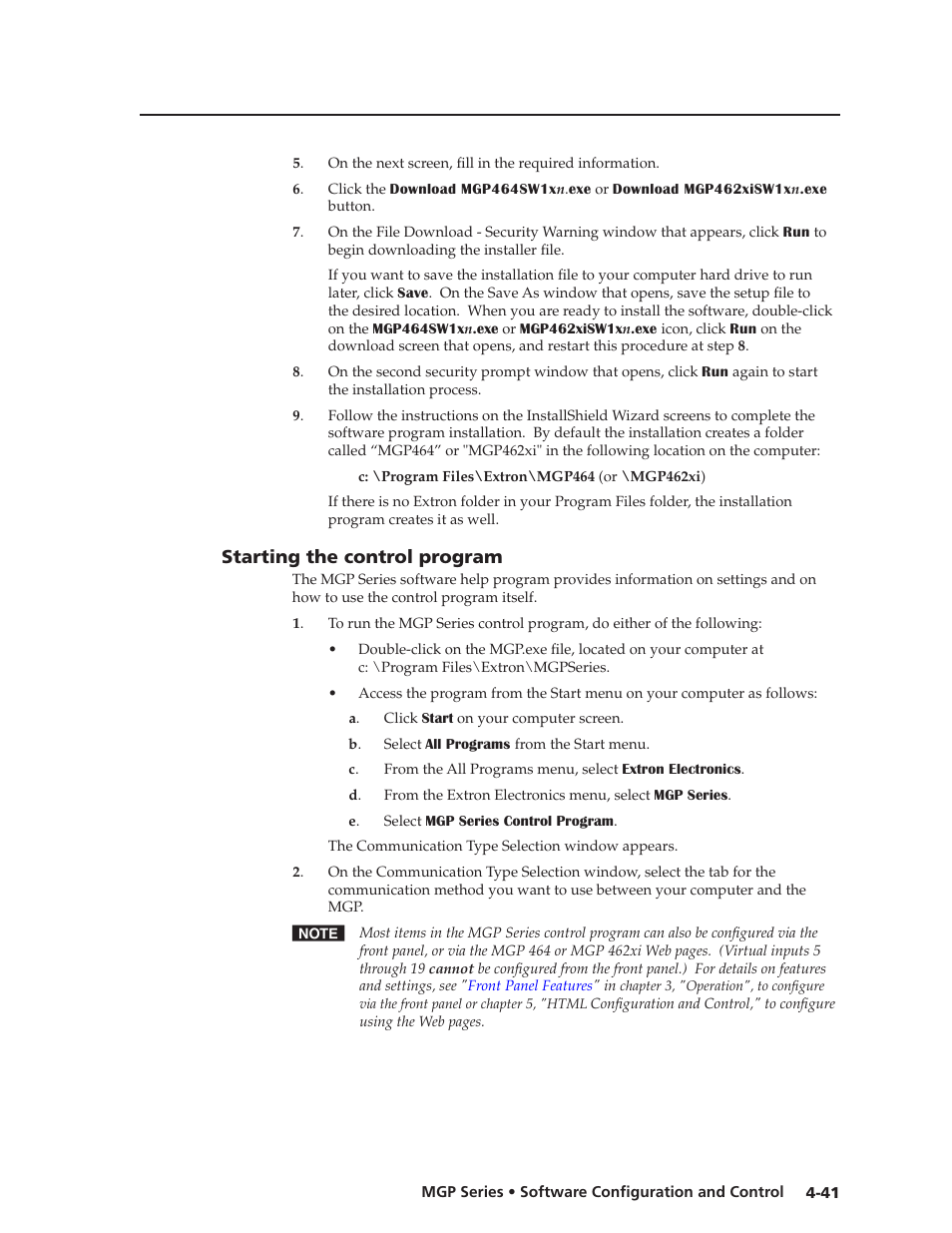 Starting the control program, Starting the control program, Preliminar y | Extron Electronics MGP 462xi Series User Manual | Page 93 / 146