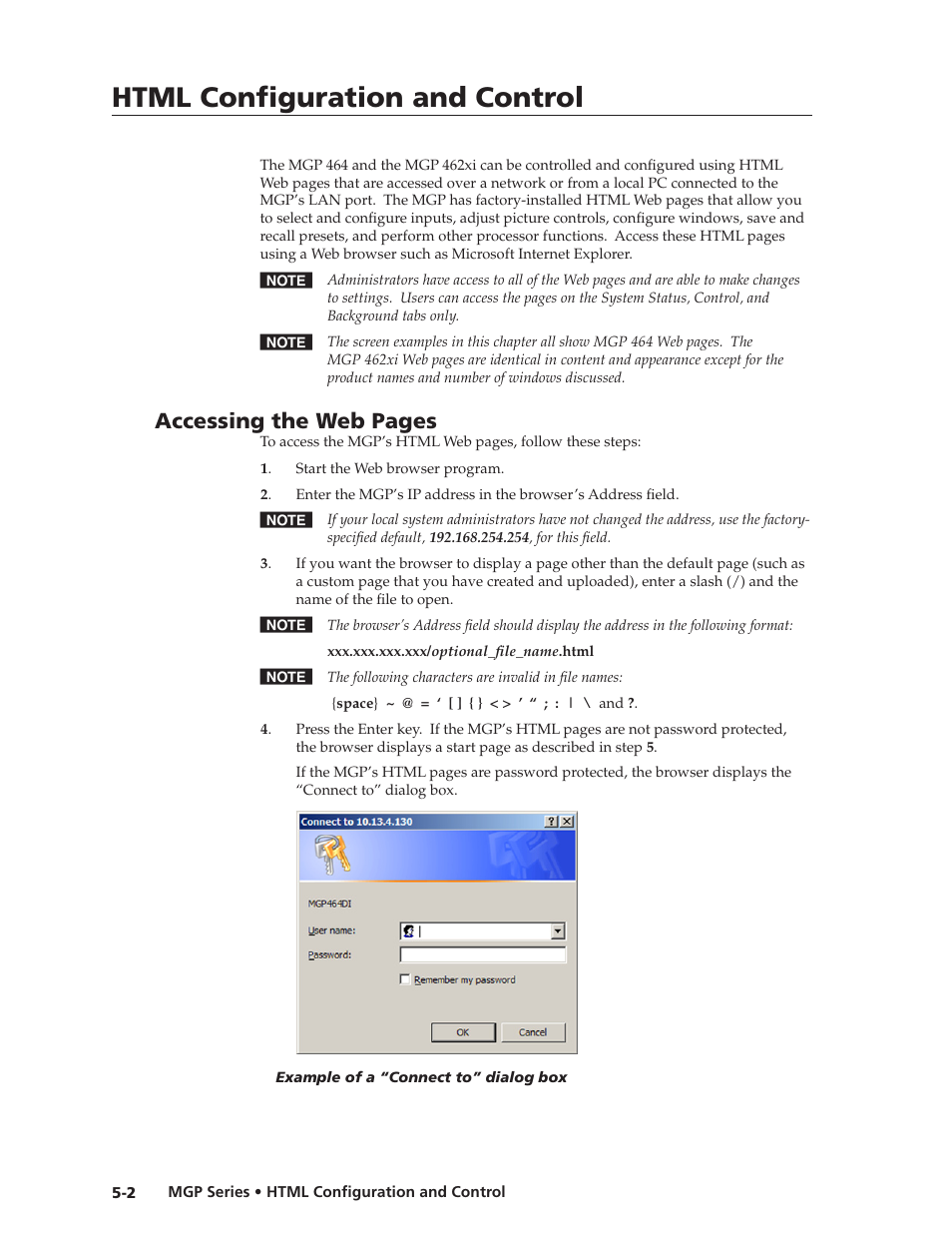 Preliminar y, Html configuration and control, Accessing the web pages | Extron Electronics MGP 462xi Series User Manual | Page 98 / 146