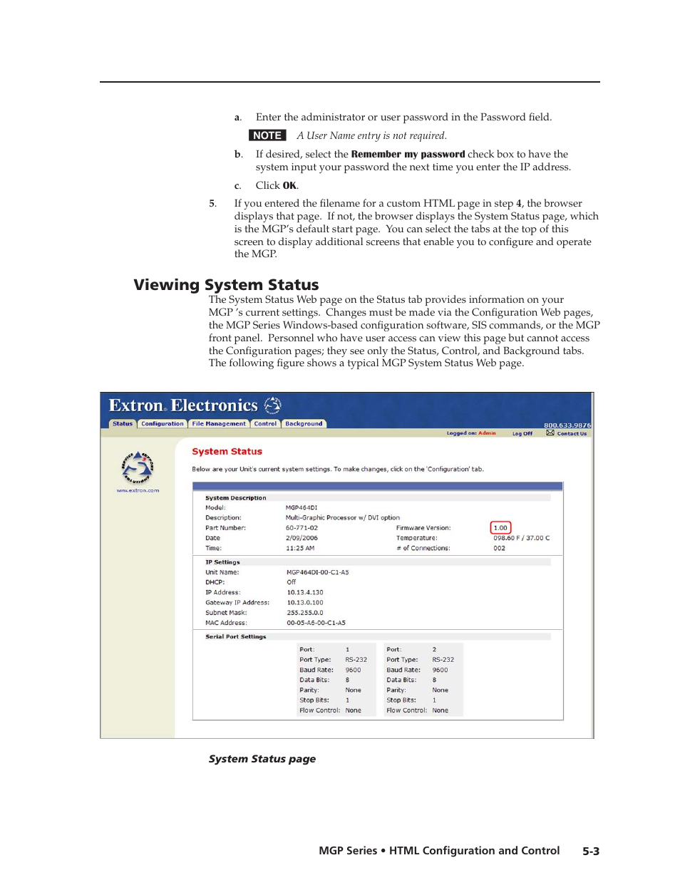 Viewing system status, Preliminar y | Extron Electronics MGP 462xi Series User Manual | Page 99 / 146