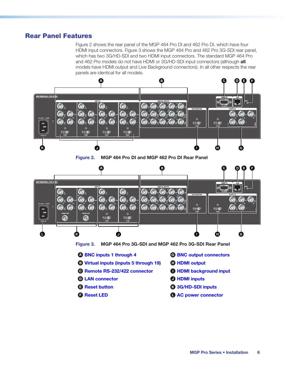 Rear panel features | Extron Electronics MGP Pro Series User Guide User Manual | Page 12 / 123