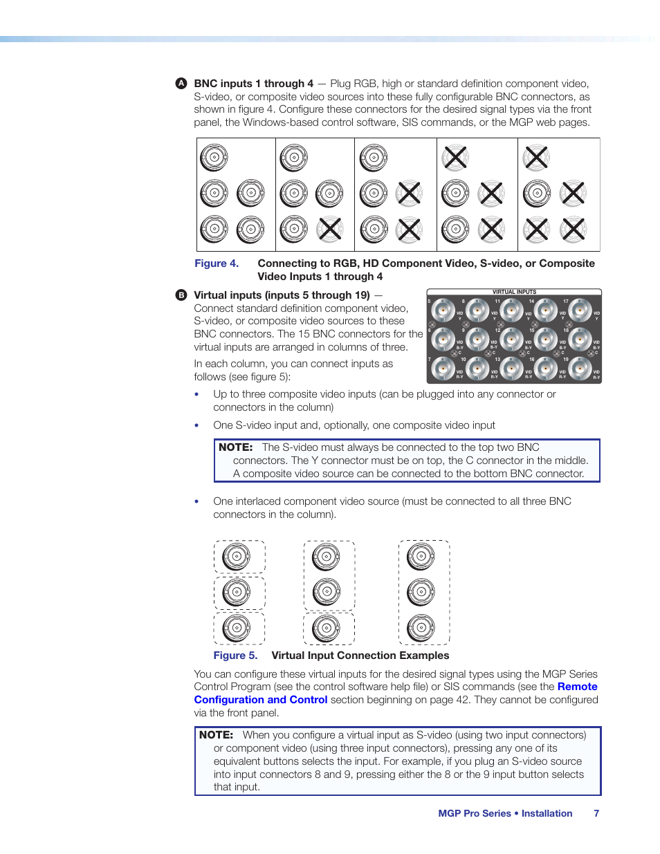 Bnc inputs 1 through 4, Virtual inputs (inputs 5 through 19), Mgp pro series • installation 7 | Extron Electronics MGP Pro Series User Guide User Manual | Page 13 / 123