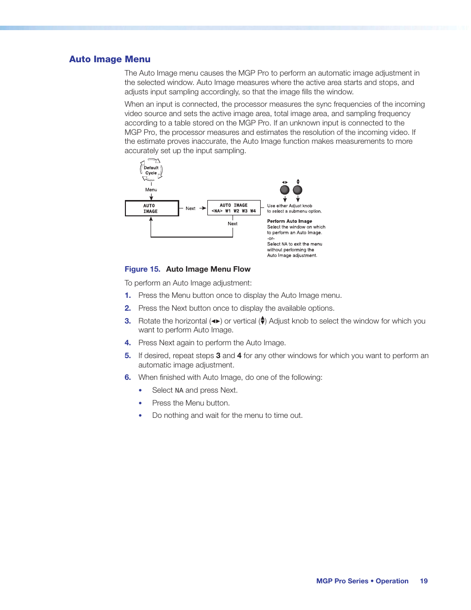 Auto image menu | Extron Electronics MGP Pro Series User Guide User Manual | Page 25 / 123