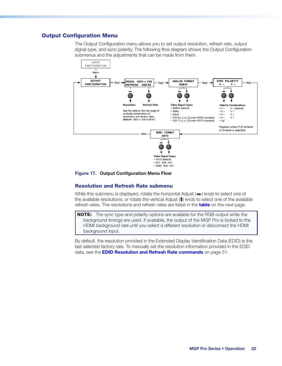 Output configuration menu | Extron Electronics MGP Pro Series User Guide User Manual | Page 28 / 123