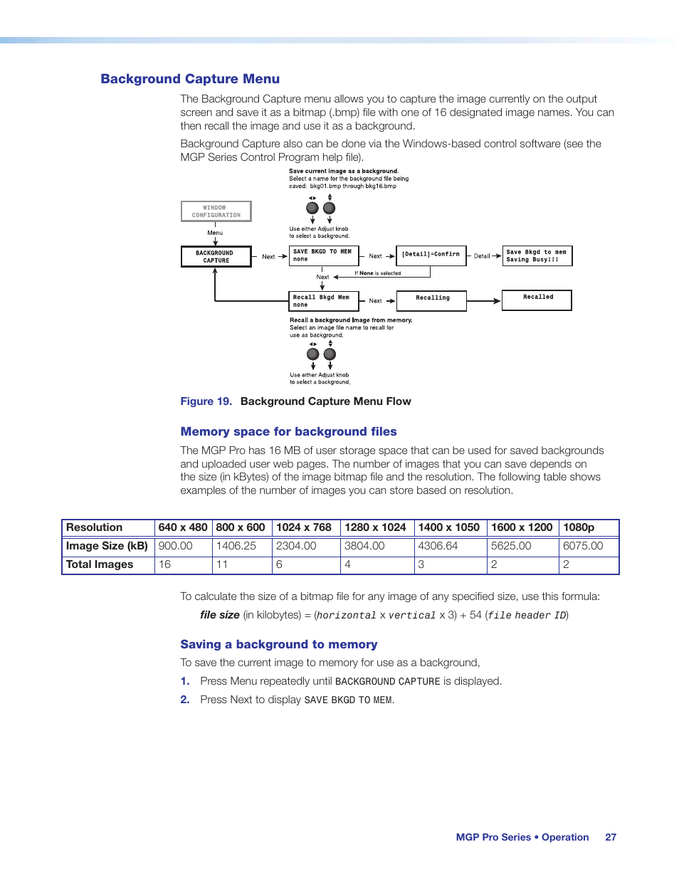 Background capture menu | Extron Electronics MGP Pro Series User Guide User Manual | Page 33 / 123