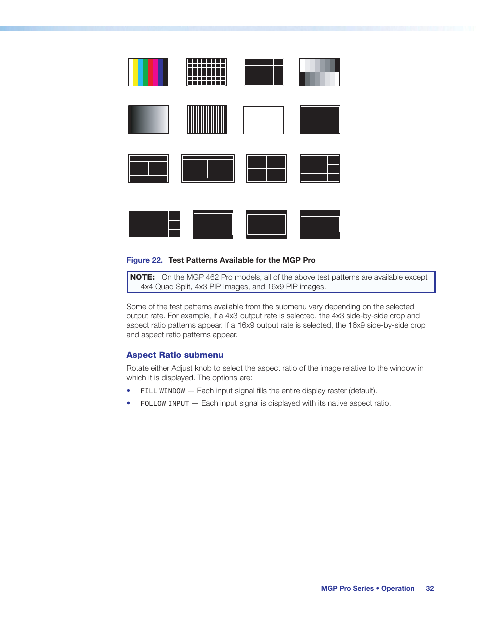 Aspect ratio submenu | Extron Electronics MGP Pro Series User Guide User Manual | Page 38 / 123