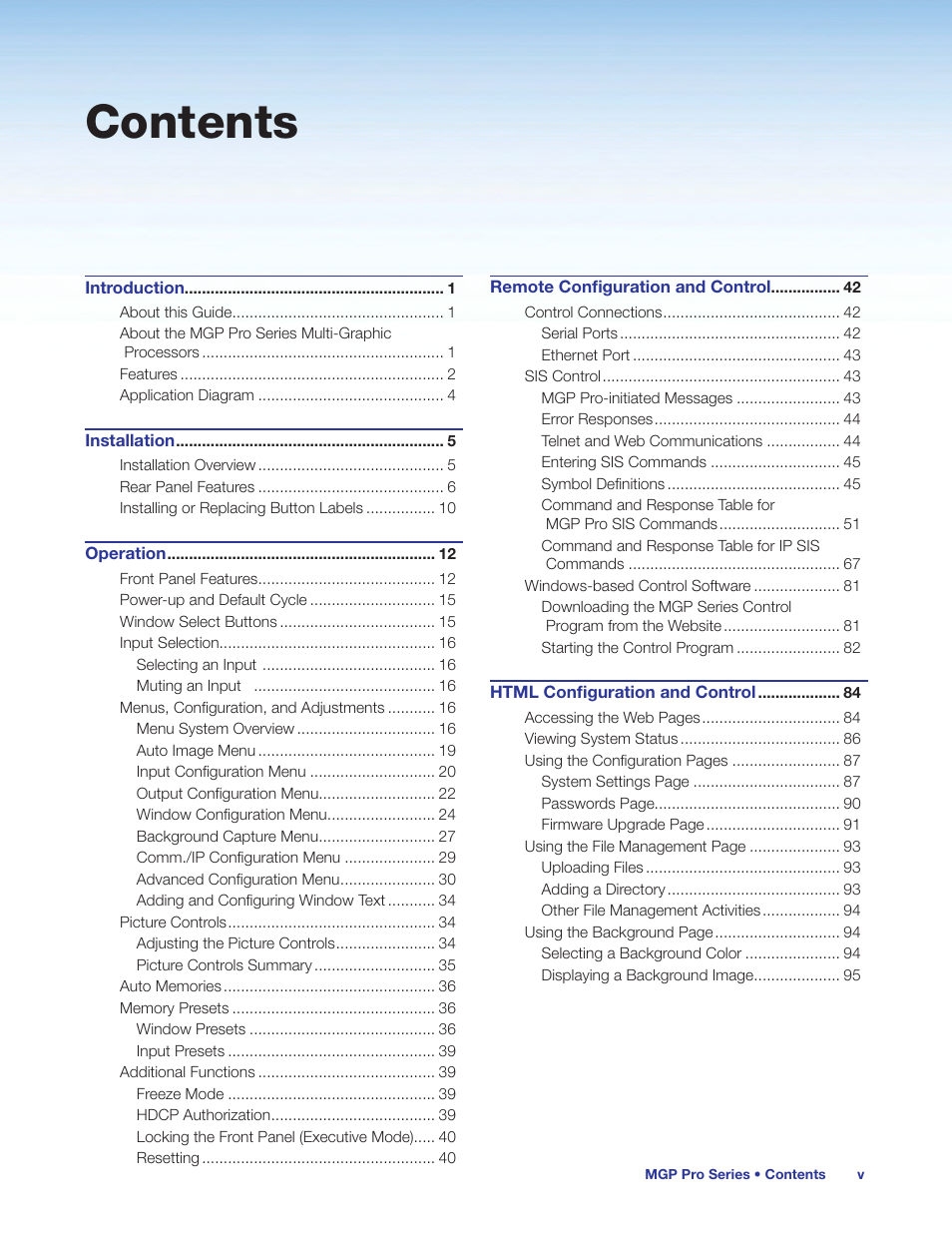 Extron Electronics MGP Pro Series User Guide User Manual | Page 5 / 123