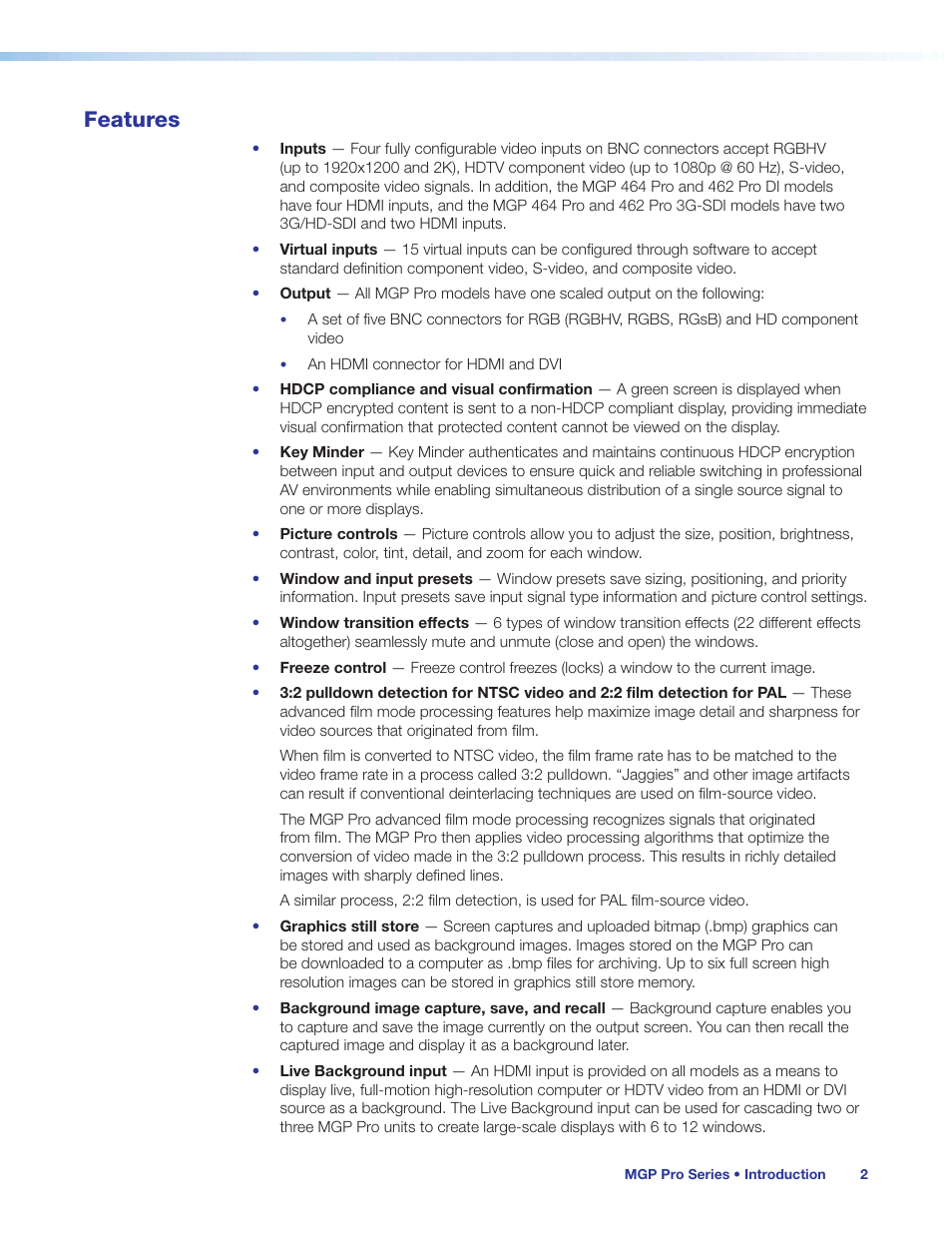 Features | Extron Electronics MGP Pro Series User Guide User Manual | Page 8 / 123