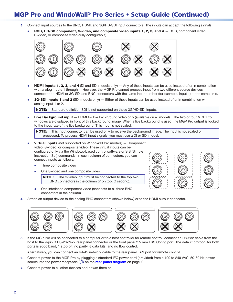 Mgp pro and windowall, Pro series • setup guide (continued), Three composite video | On the rear panel diagram on page 1) | Extron Electronics MGP Pro and WindoWall Pro Series Setup Guide User Manual | Page 2 / 4