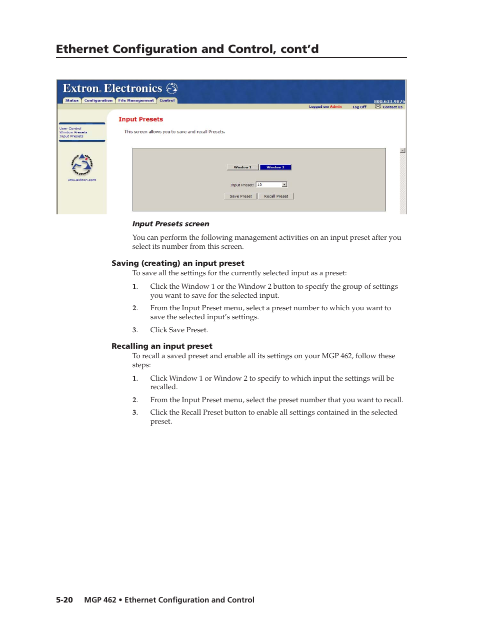 Ethernet configuration and control, cont’d | Extron Electronics MGP 462D User Manual | Page 104 / 130