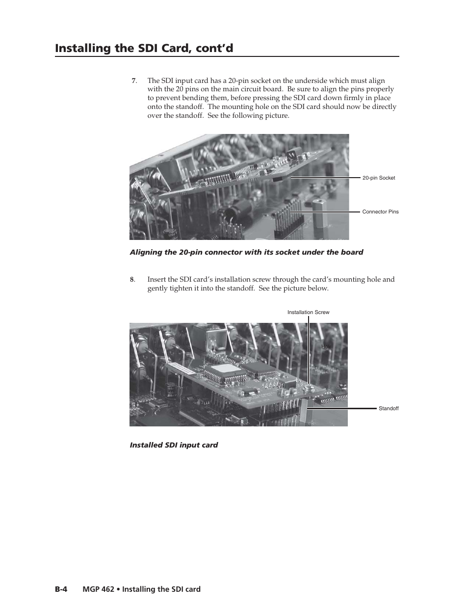 Installing the sdi card, cont’d | Extron Electronics MGP 462D User Manual | Page 118 / 130