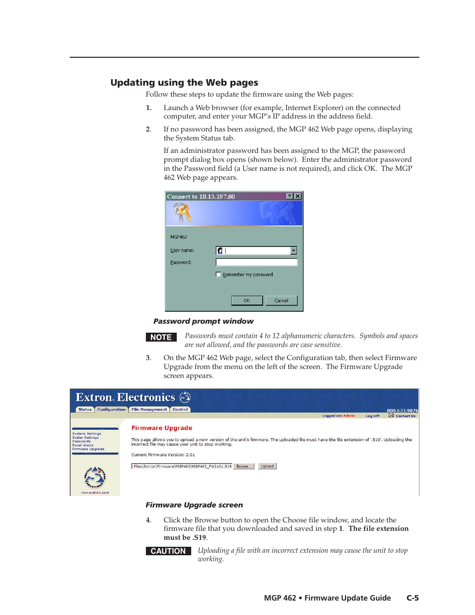 Updating using the web pages | Extron Electronics MGP 462D User Manual | Page 125 / 130