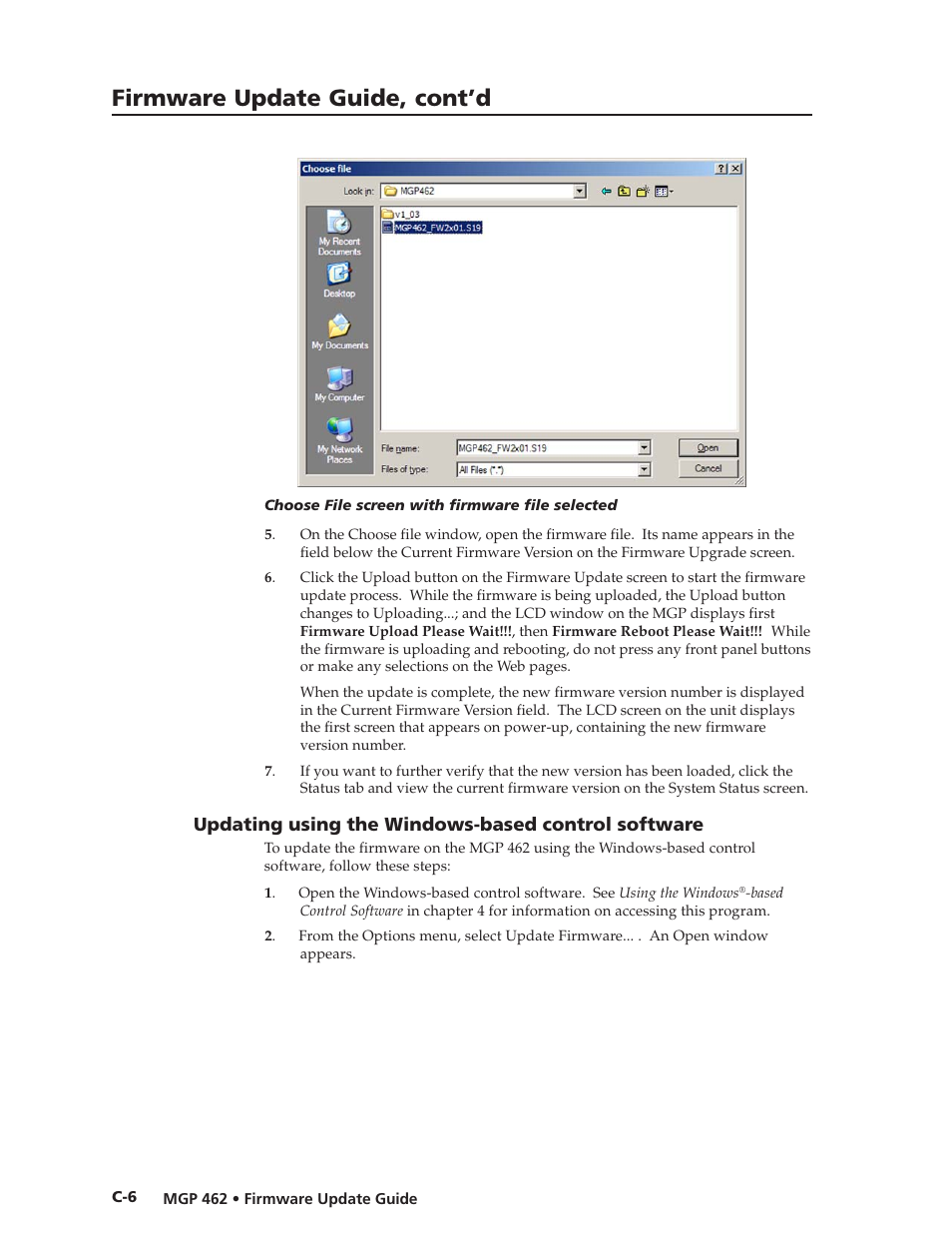 Firmware update guide, cont’d, Updating using the windows-based control software | Extron Electronics MGP 462D User Manual | Page 126 / 130
