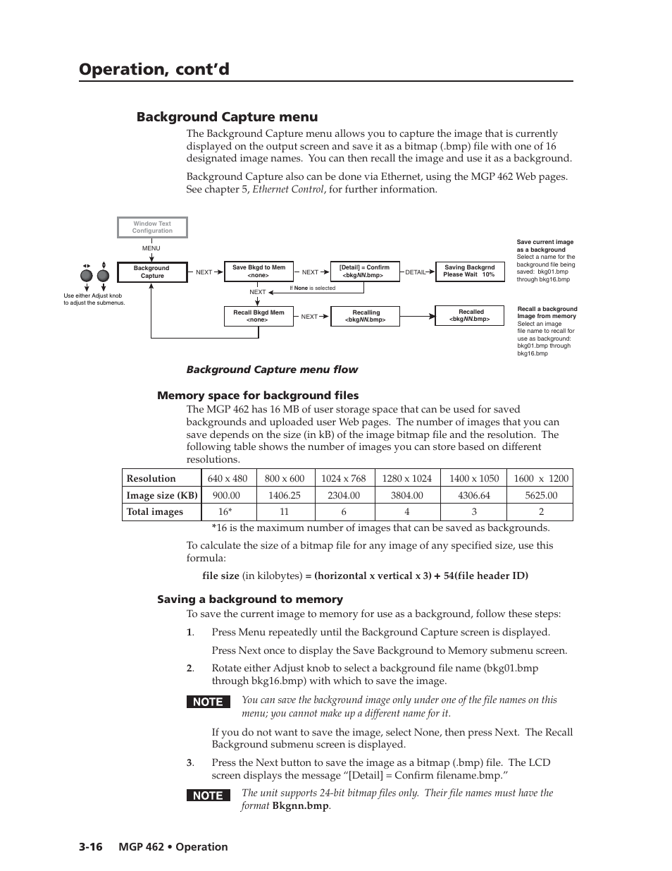 Operation, cont’d, Background capture menu | Extron Electronics MGP 462D User Manual | Page 38 / 130