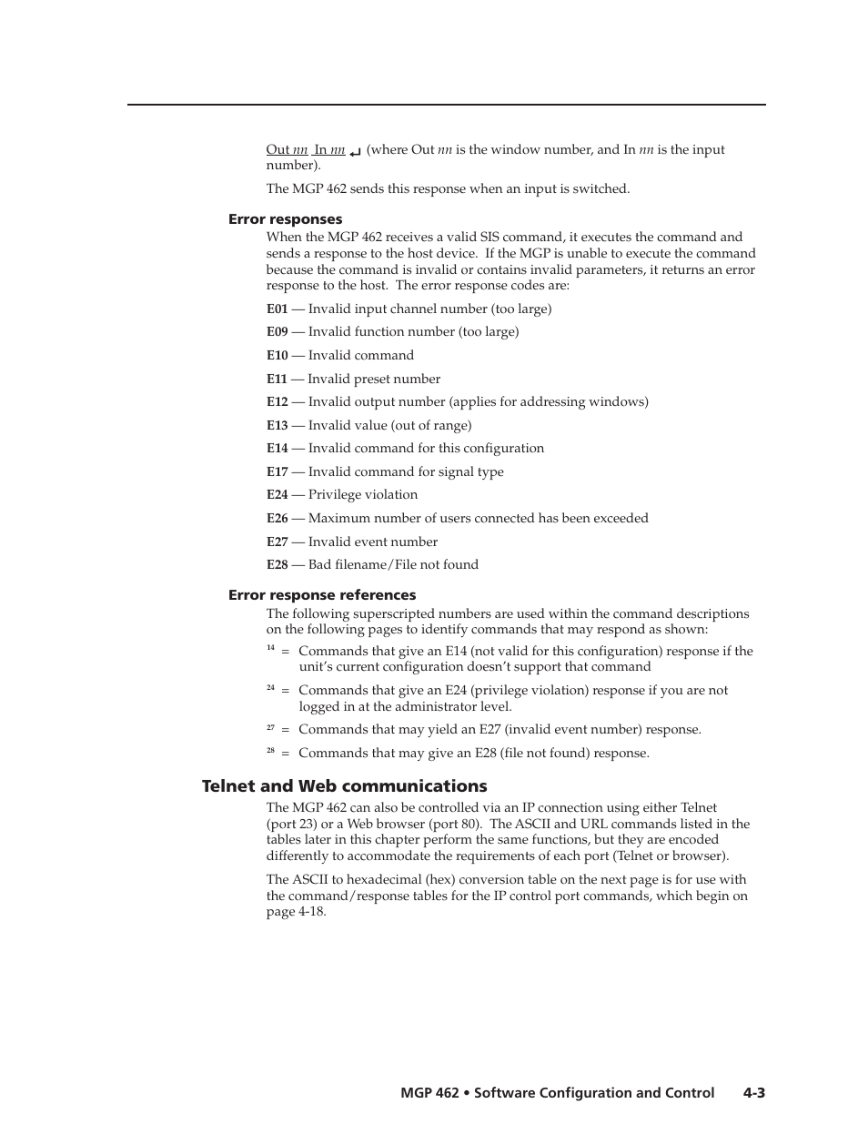 Telnet and web communications | Extron Electronics MGP 462D User Manual | Page 51 / 130