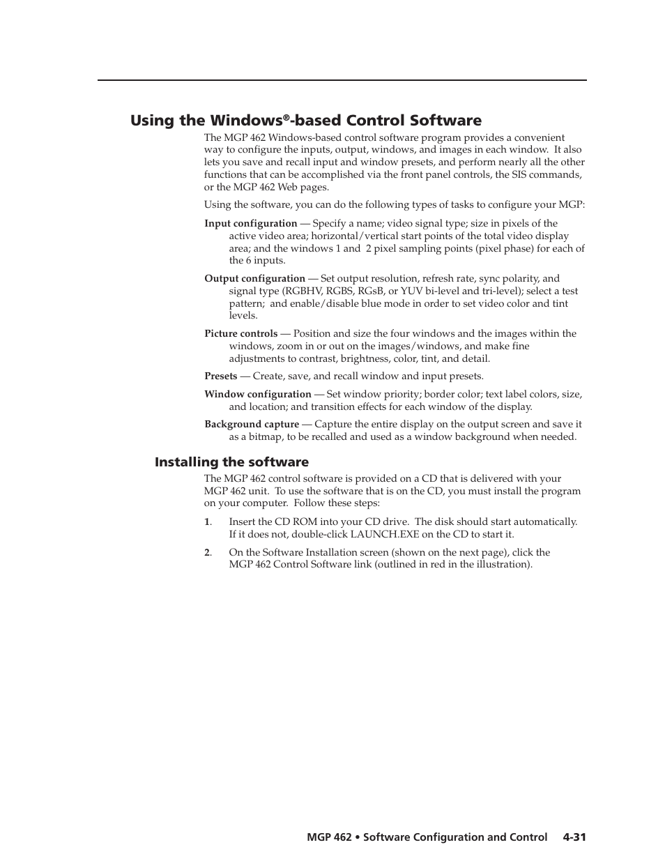 Using the windows, Based control software | Extron Electronics MGP 462D User Manual | Page 79 / 130