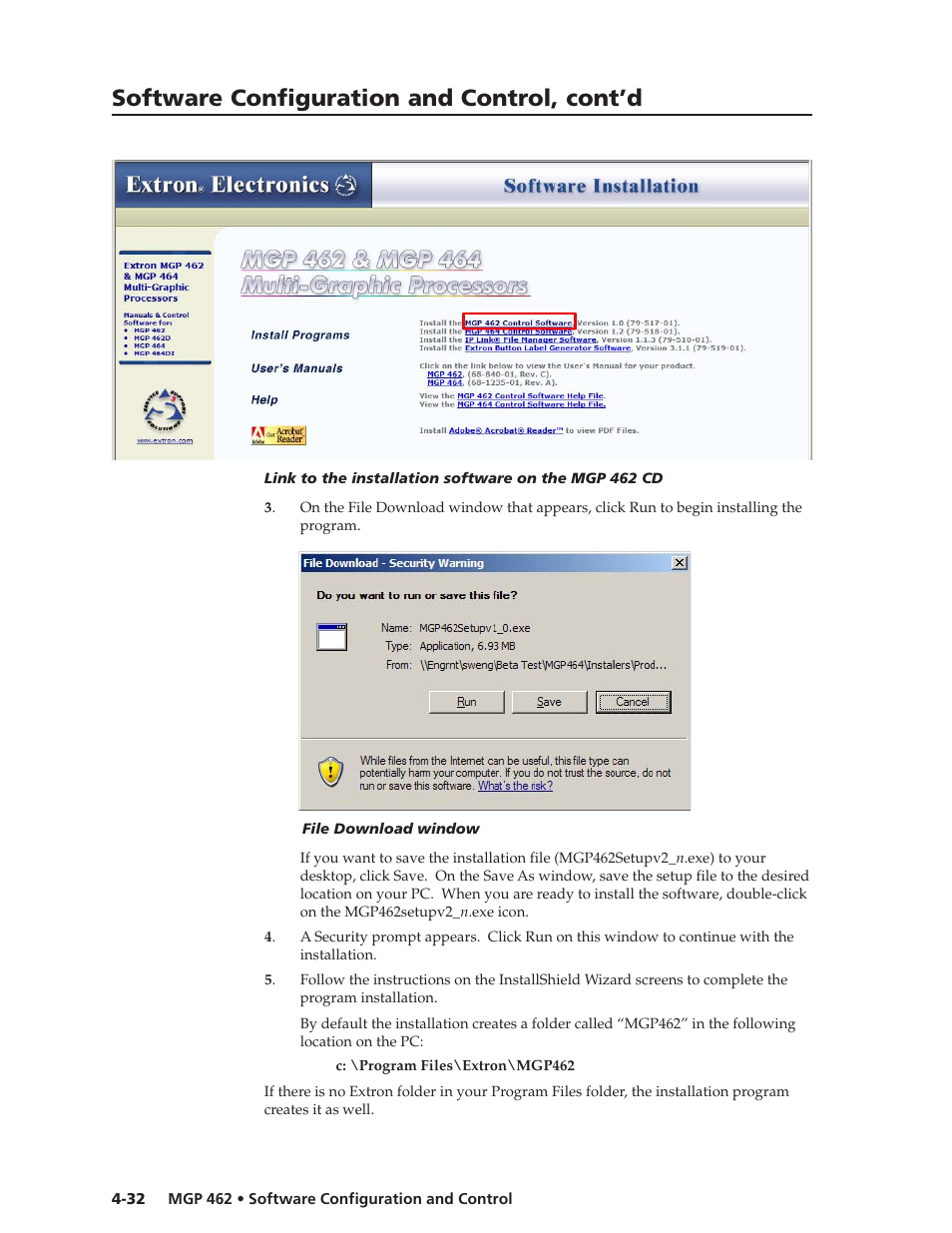 Software configuration and control, cont’d | Extron Electronics MGP 462D User Manual | Page 80 / 130