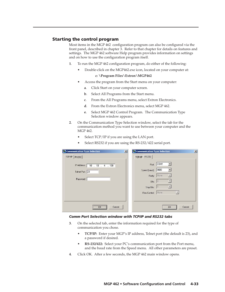 Starting the control program | Extron Electronics MGP 462D User Manual | Page 81 / 130