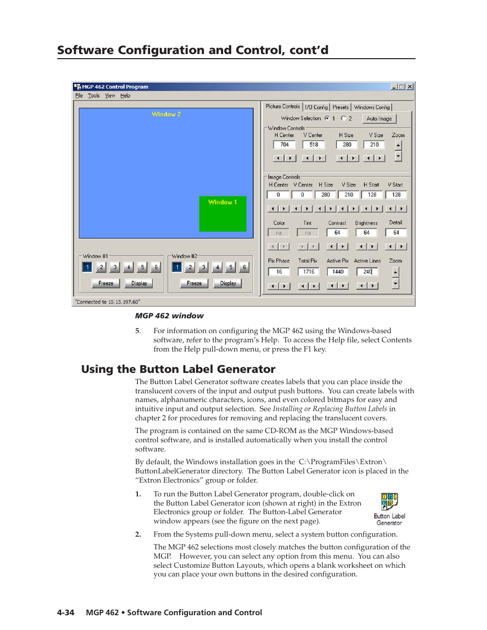 Software configuration and control, cont’d, Using the button label generator | Extron Electronics MGP 462D User Manual | Page 82 / 130