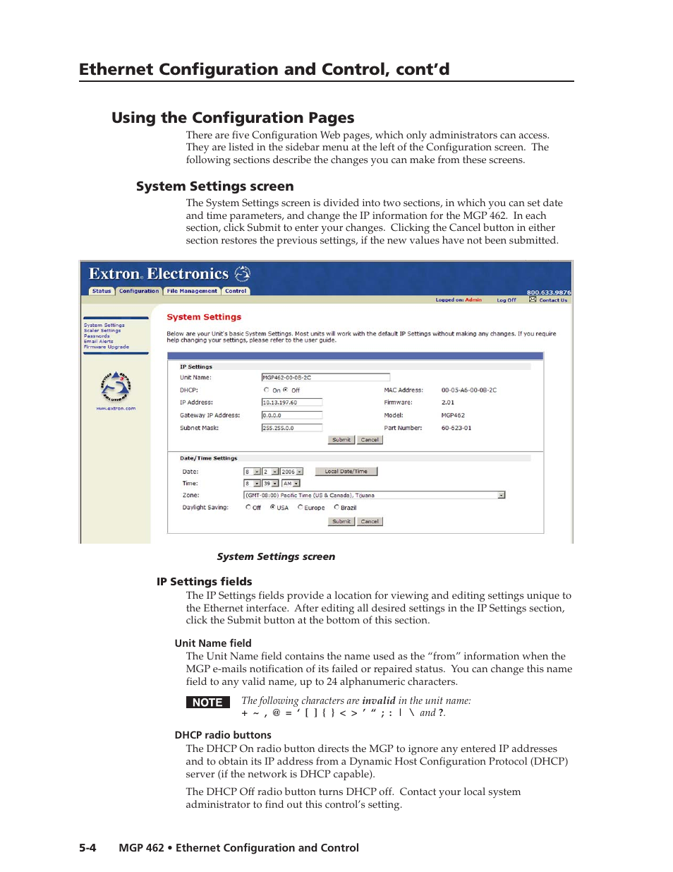 Ethernet configuration and control, cont’d, Using the configuration pages | Extron Electronics MGP 462D User Manual | Page 88 / 130