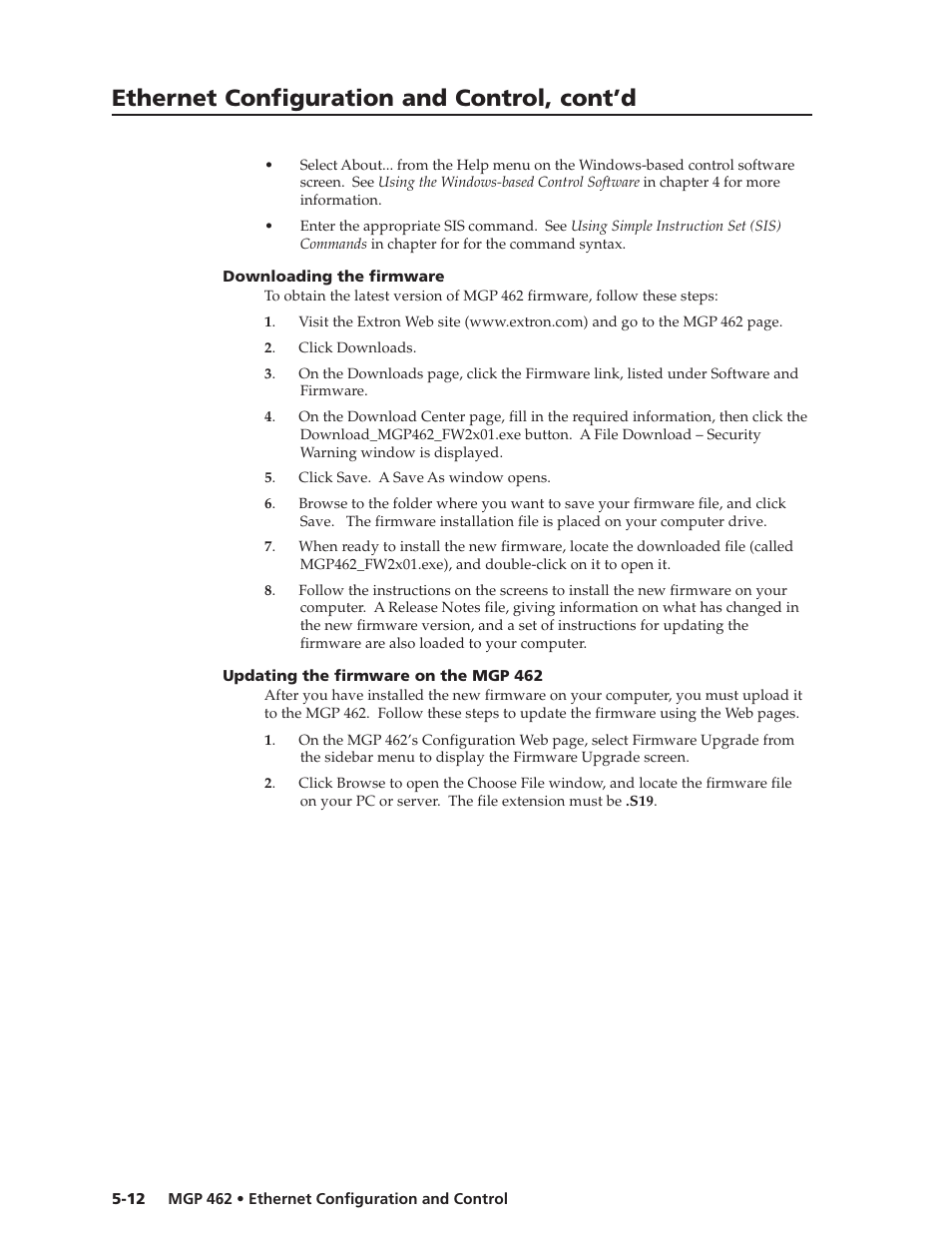 Ethernet configuration and control, cont’d | Extron Electronics MGP 462D User Manual | Page 96 / 130