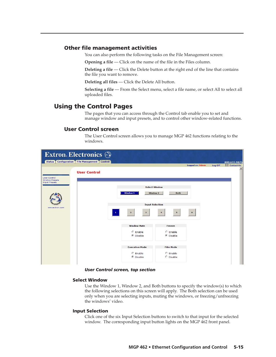 Using the control pages | Extron Electronics MGP 462D User Manual | Page 99 / 130