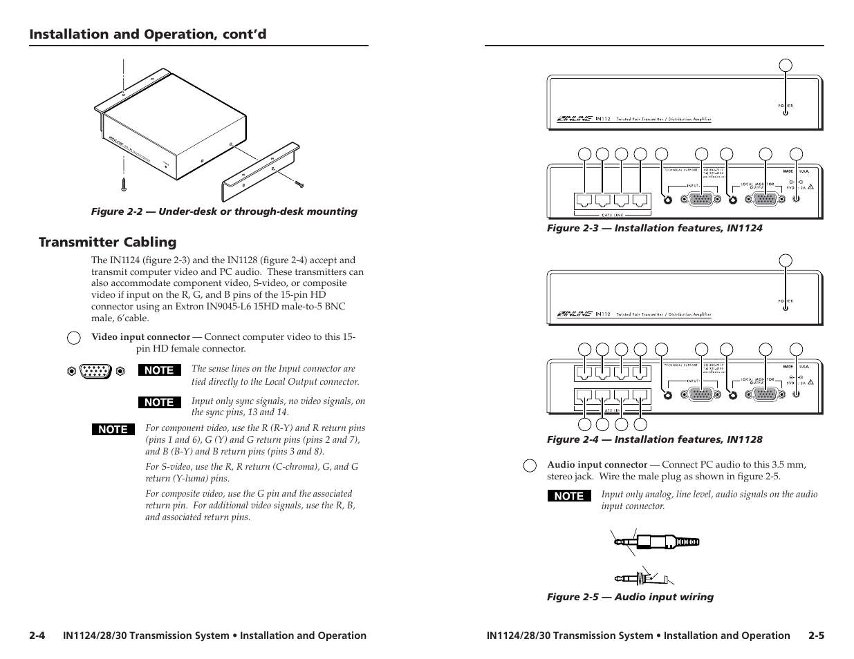 Installation and operation, cont’d, Transmitter cabling | Extron Electronics IN1130 User’s Manual User Manual | Page 10 / 17