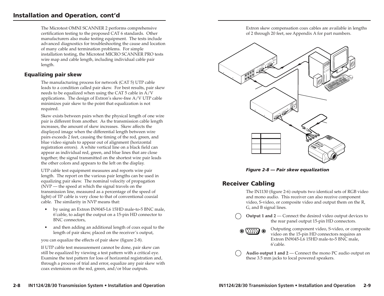 Installation and operation, cont’d, Receiver cabling, Equalizing pair skew | Extron Electronics IN1130 User’s Manual User Manual | Page 12 / 17