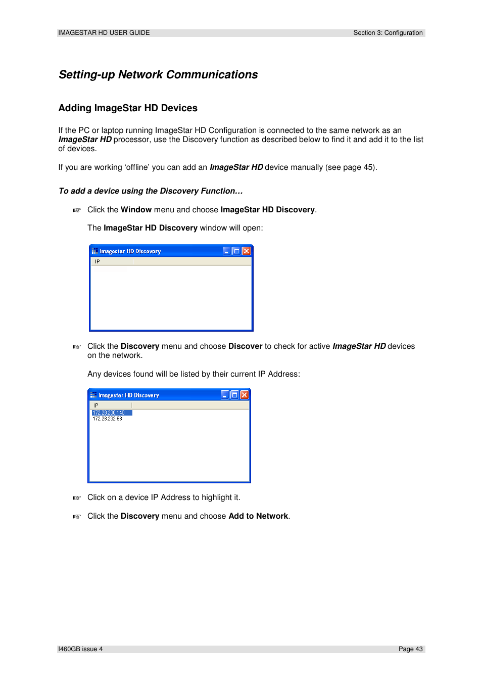 Setting-up network communications, Adding imagestar hd devices | Extron Electronics ImageStar HD User Manual | Page 43 / 90