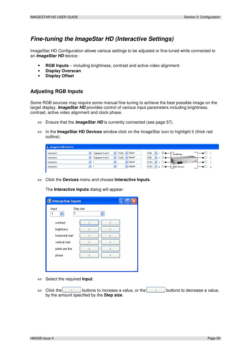 Adjusting rgb inputs | Extron Electronics ImageStar HD User Manual | Page 59 / 90
