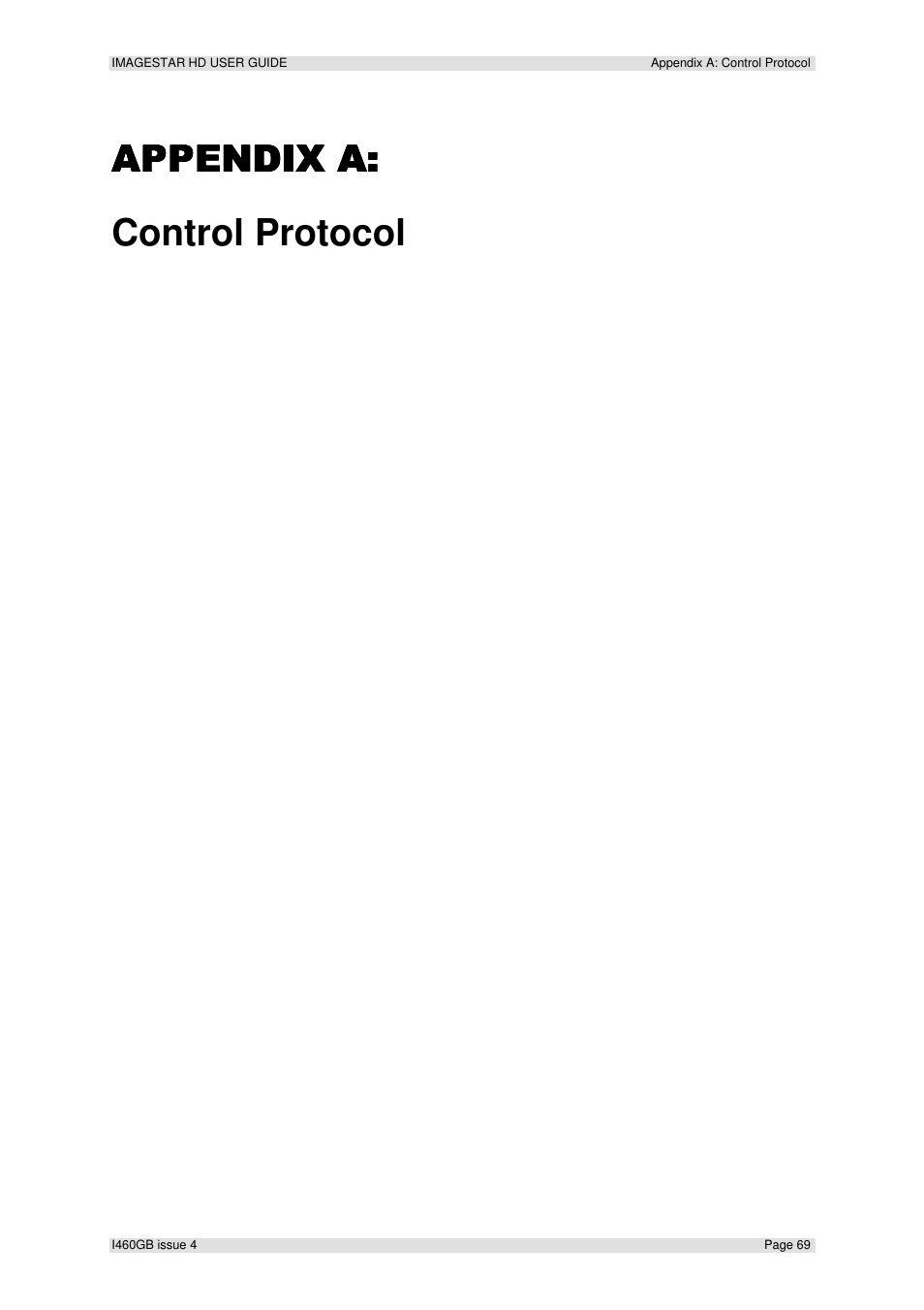 Appendix a, Appendix a: control protocol | Extron Electronics ImageStar HD User Manual | Page 69 / 90