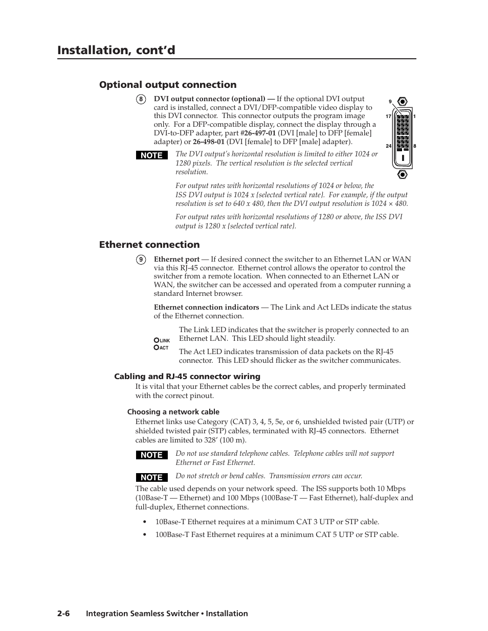 Installation, cont’d, Optional output connection, Ethernet connection | Extron Electronics ISS 108 User Manual | Page 20 / 104