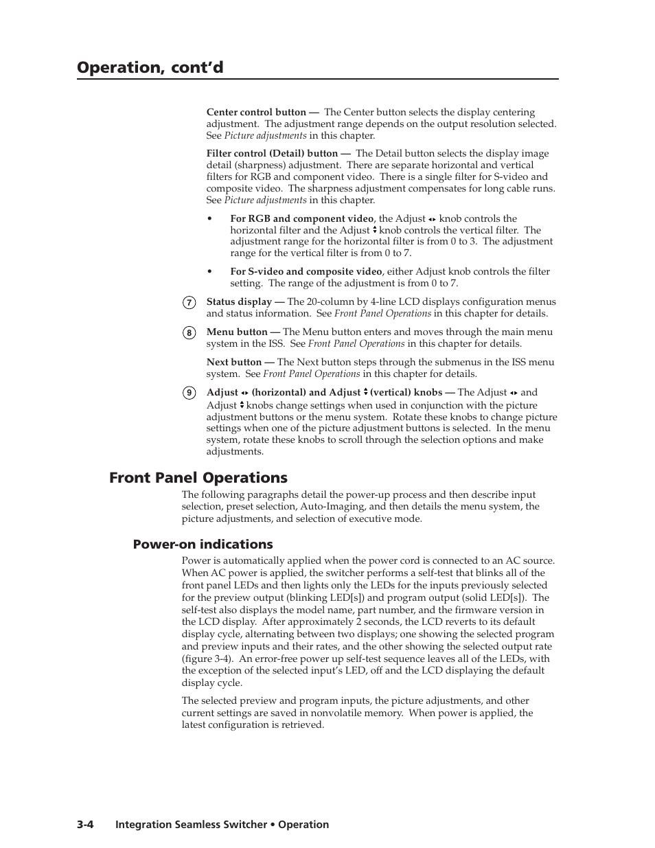 Operation, cont’d, Front panel operations, Power-on indications | Extron Electronics ISS 108 User Manual | Page 26 / 104