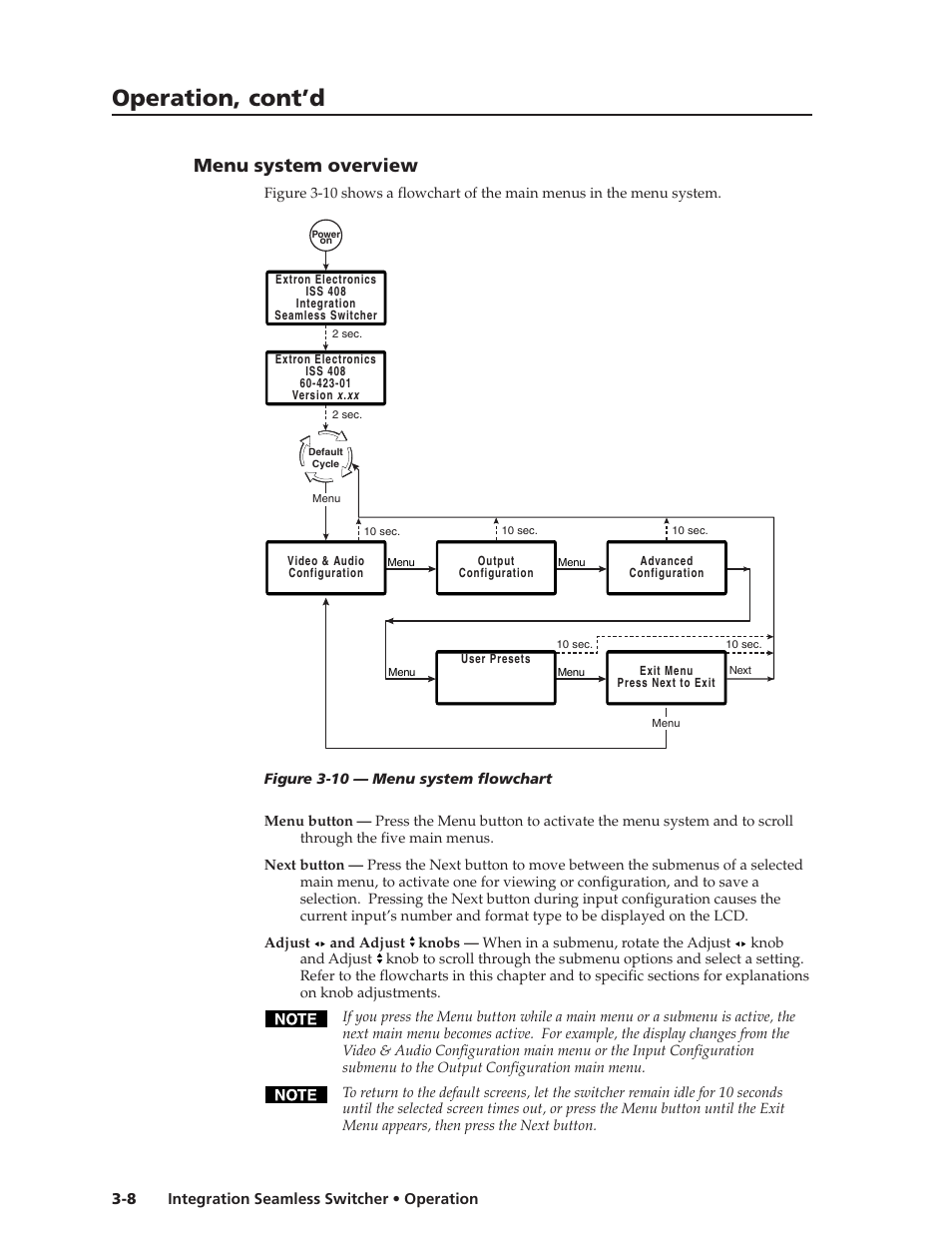 Operation, cont’d, Menu system overview | Extron Electronics ISS 108 User Manual | Page 30 / 104