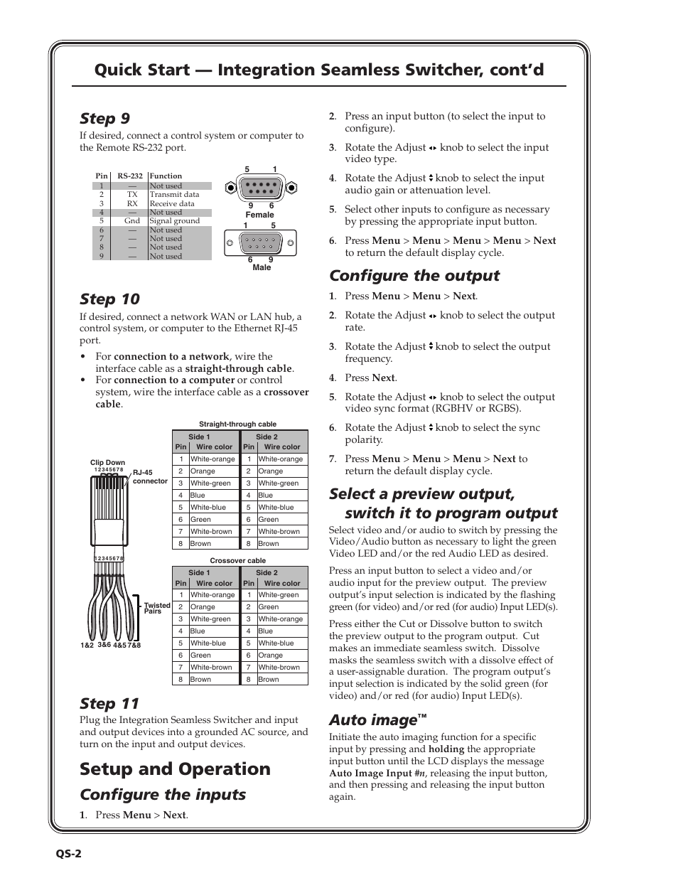 Setup and operation, Step 9, Step 10 | Step 11, Configure the inputs, Configure the output, Auto image | Extron Electronics ISS 108 User Manual | Page 4 / 104